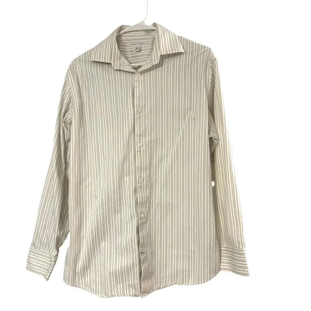 Banana Republic Men’s Button Up Shirt Medium Beige Stripe Long Sleeve Casual